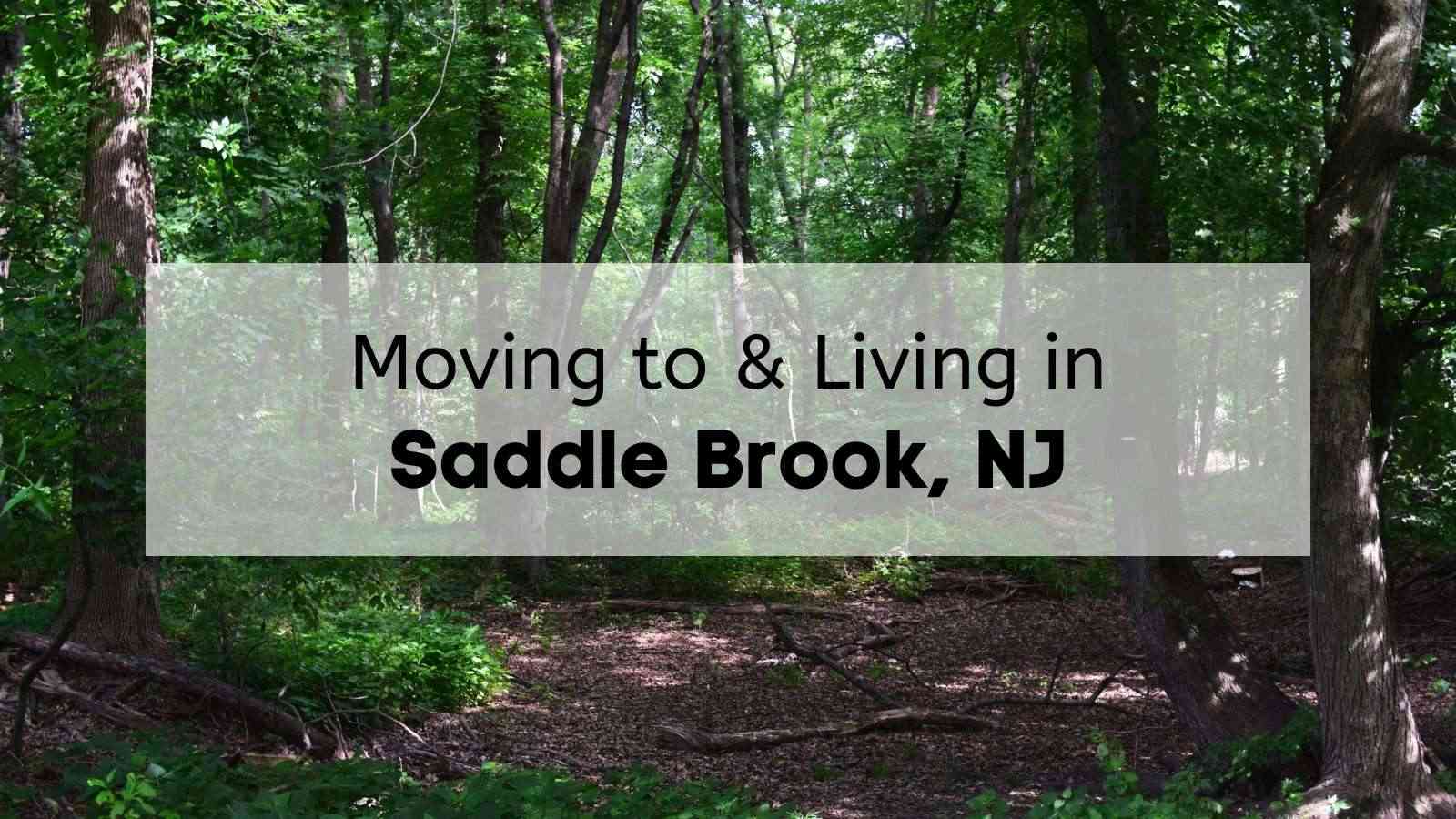 A park in Saddle Brook with the text, "Moving to & Living in Saddle Brook, NJ," overlaid