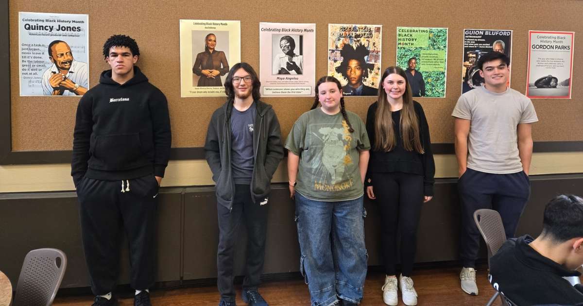 Students at Saddle River Day School at a Black History Month celebration