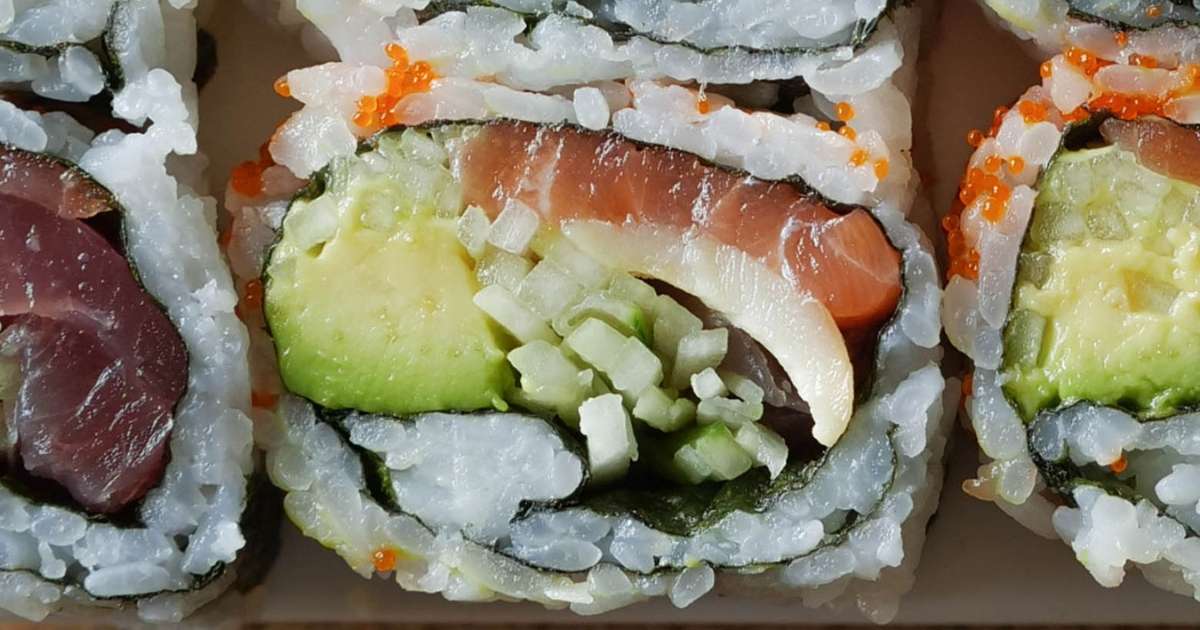 Sushi rolls with salmon and avocado at Dynasty Buffet
