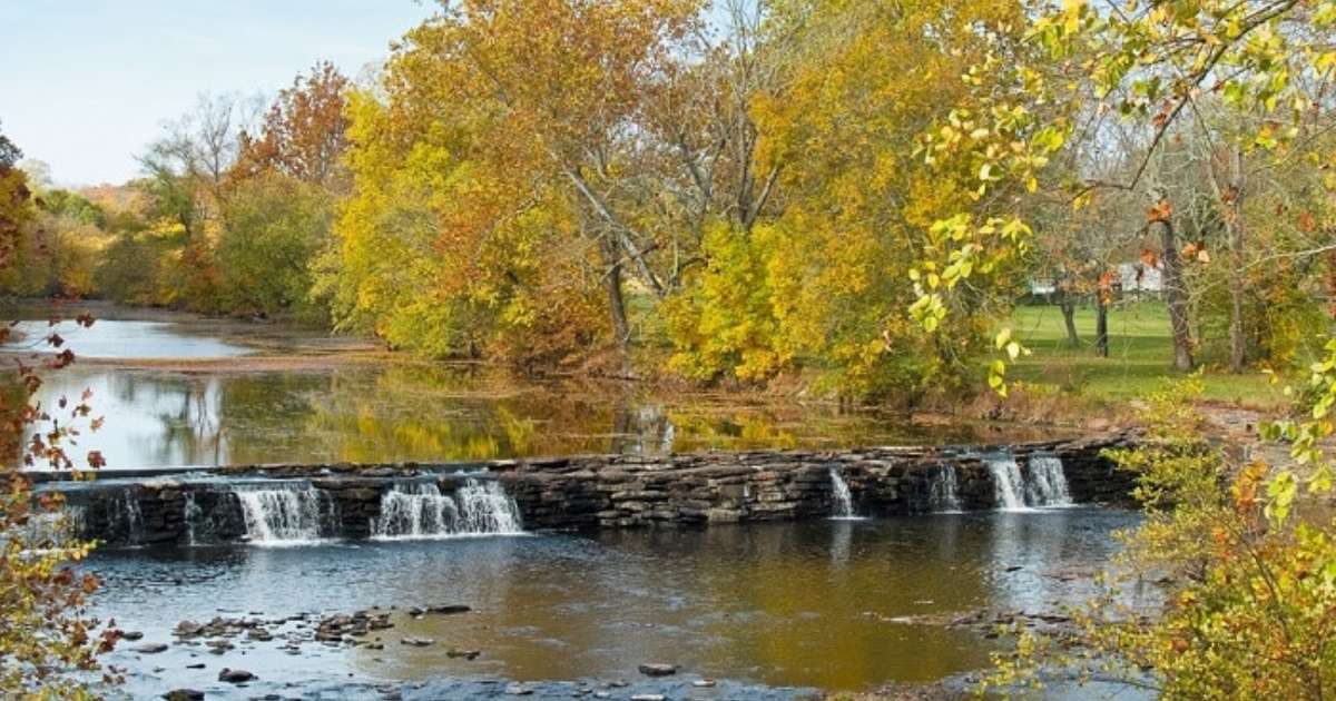 A waterfall in Saddle River County Park in the summer