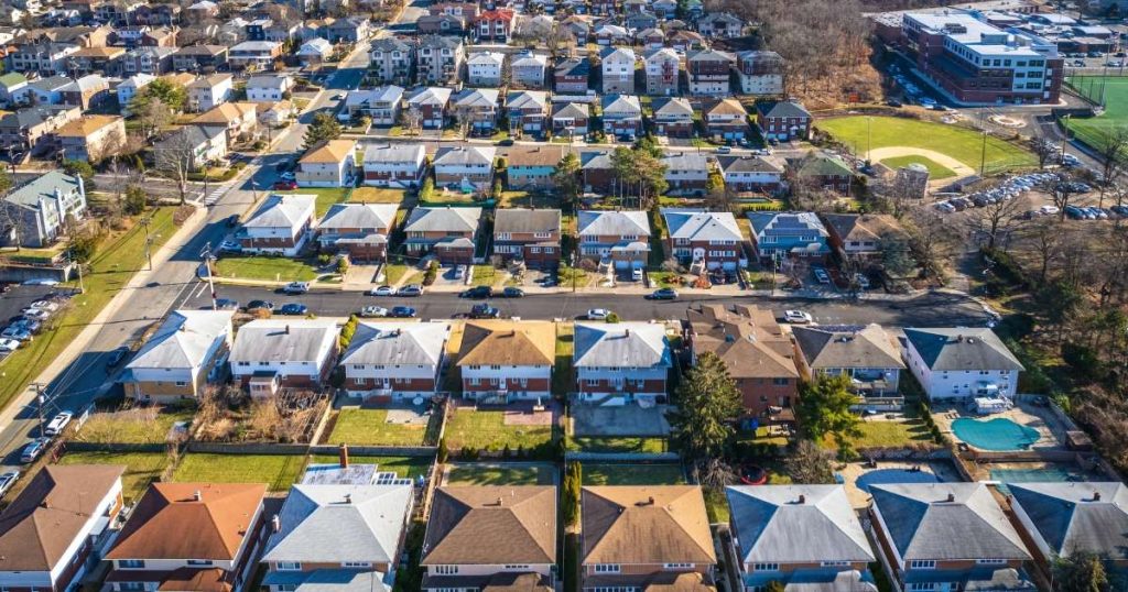 Aerial view of neighborhood in Fort Lee New Jersey.