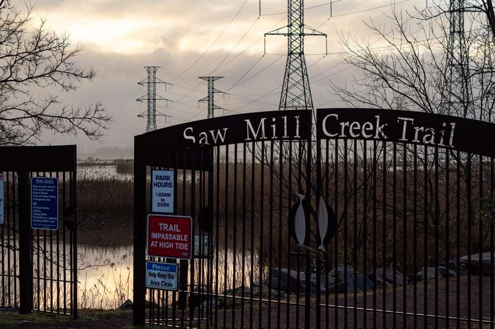 Gate to Saw Mill Creek Trail in North Arlington NJ