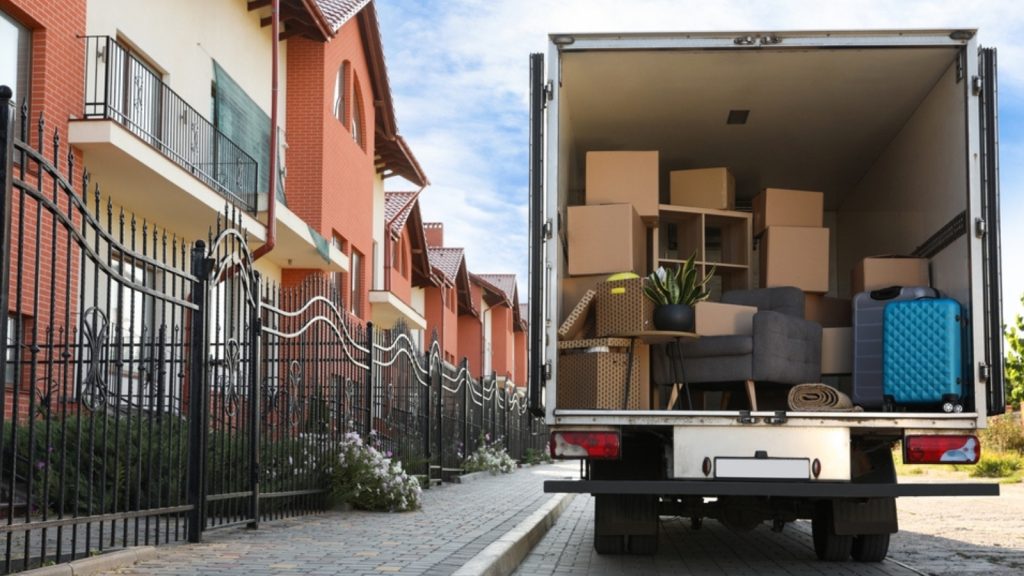 A professionally packed moving truck during an apartment move.