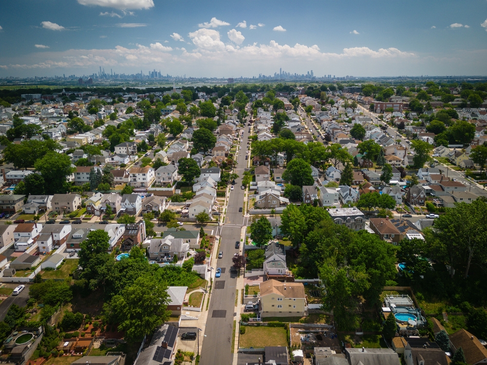 An aerial view of the cityscape in bergen county